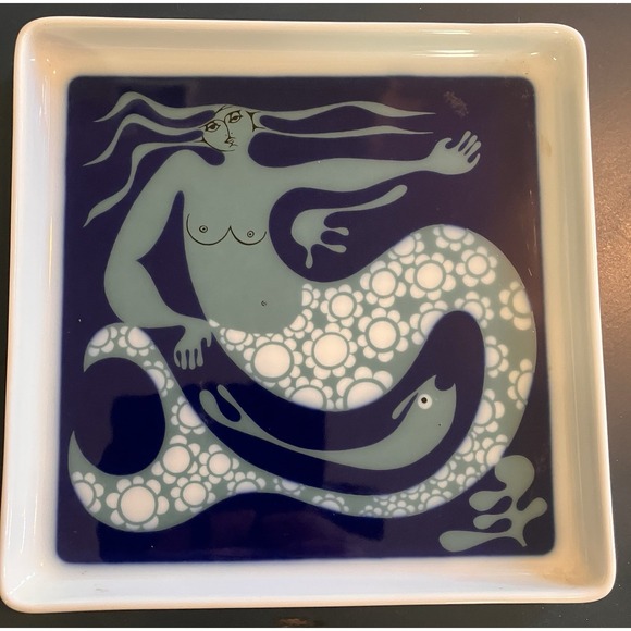 Bing & Grondahl Other - Bing & Grondahl Art Deco Rare Mermaid Runa Blue & White # 4737-363 7.5"x7.5"